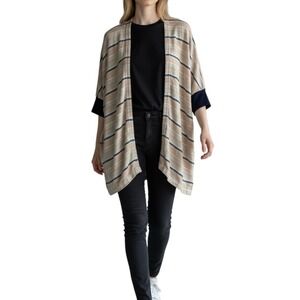 True Craft Womens Striped Kimono Cardigan Peach Navy Blue Small Oversized Open
